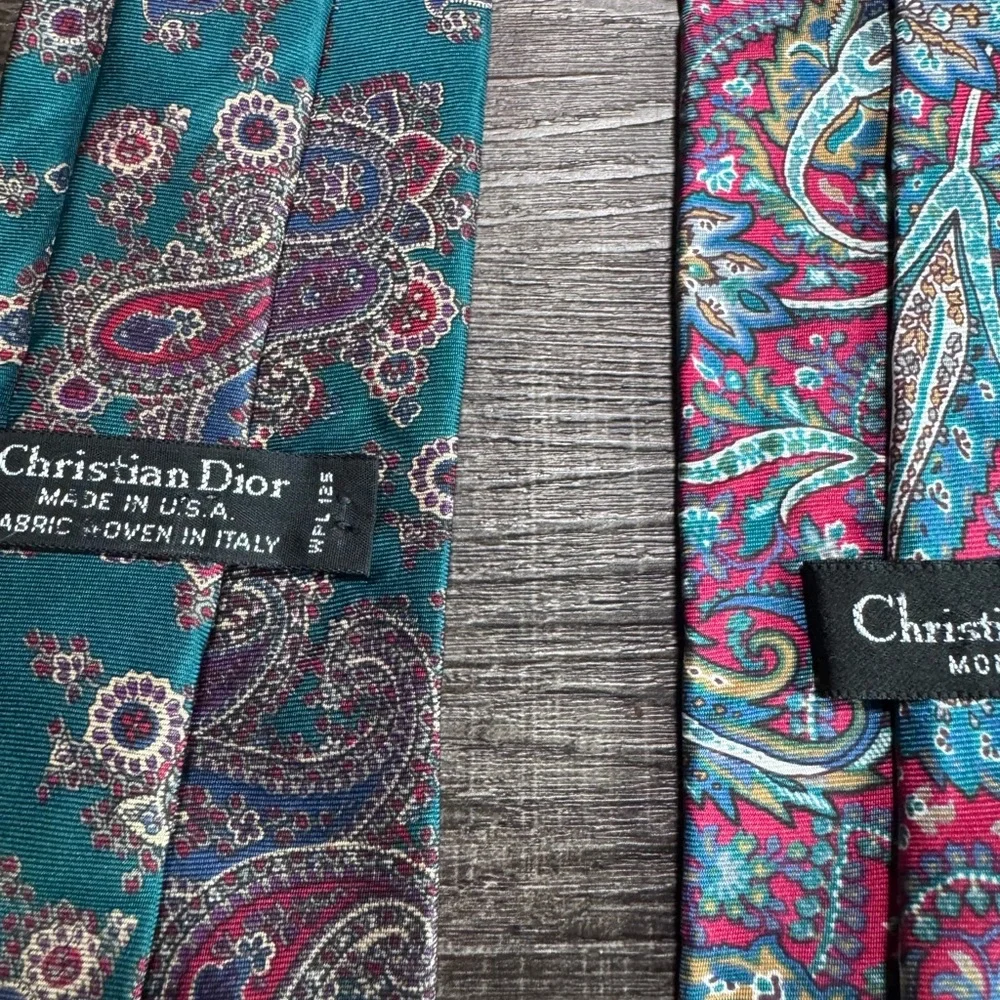 Dior Paisley Ties in Teal and Pink - Picture 4 of 7